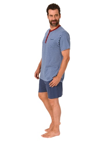 NORMANN Schlafanzug kurzarm Shorty Pyjama Streifen - 72195 in blau-melange