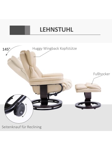 HOMCOM Relaxsessel mit Hocker-80L x 79B x 100H cm-Cremeweiß