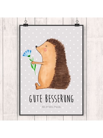 Mr. & Mrs. Panda Bild Igel Blumen mit Spruch in Grau Pastell