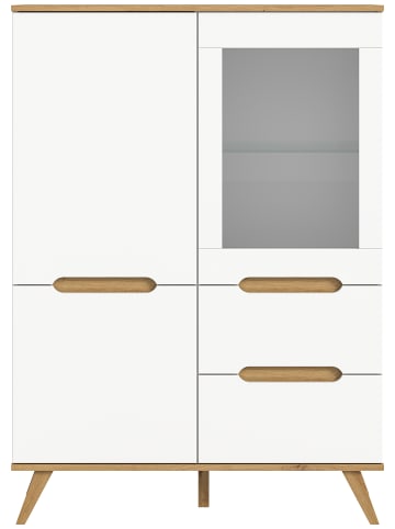 xonox.home Highboard  (B/H/T: 100x140x40 cm) in weiß und Absetzung Nox Oak