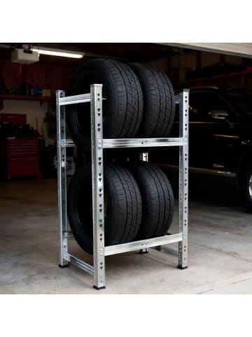 relaxdays Reifenregal in Silber - (B)60 x (H)100 x (T)35 cm