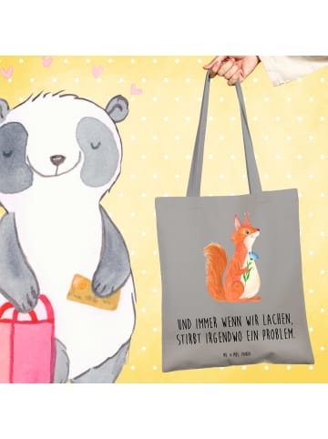 Mr. & Mrs. Panda Shopping Tasche Eichhörnchen Blume mit Spruch in Light Grey