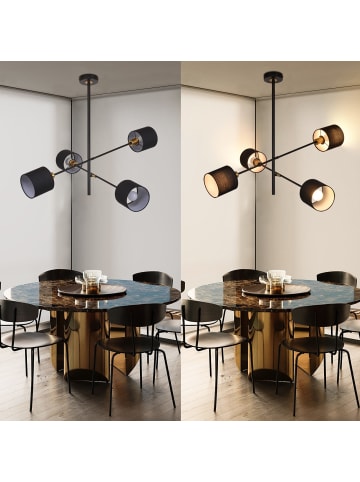 ZMH Pendelleuchte 4-flammige E14 in Schwarz Stoff, vintage drehbare Küchelampe