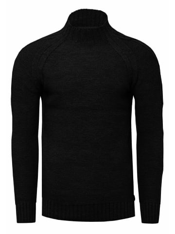 Rusty Neal Grobstrick Einfarbiger Stehkragen-Pullover in Schwarz