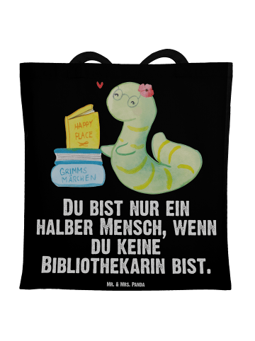 Mr. & Mrs. Panda Tote Bag Bibliothekarin Herz mit Spruch in Schwarz