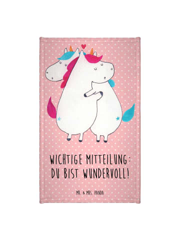 Mr. & Mrs. Panda Gästehandtuch Einhorn Mitteilung mit Spruch in Rot Pastell