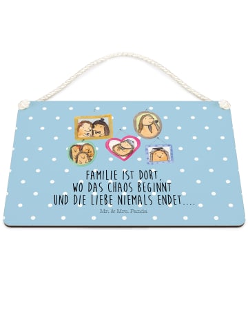Mr. & Mrs. Panda Holztafel Igel Familie mit Spruch in Blau Pastell