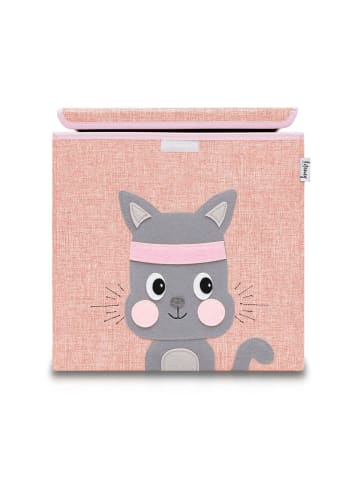 Lifeney Aufbewahrungsbox mit Deckel Rosa Katze, 33 x 33 x 33 cm