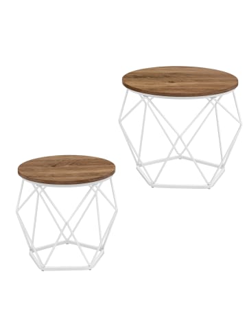 VASAGLE 2er-Set:Couchtisch rund in Honigbraun-wolkenweiß - (B)50 x (H)40 x (T)50 cm