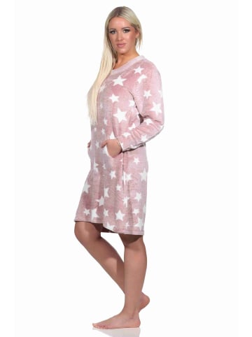 NORMANN langarm Nachthemd Bündchen Sterne Coralfleece - 76772 in rosa