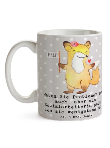 Mr. & Mrs. Panda Becher Sozialarbeiterin Probleme mit Spruch in Grau Pastell