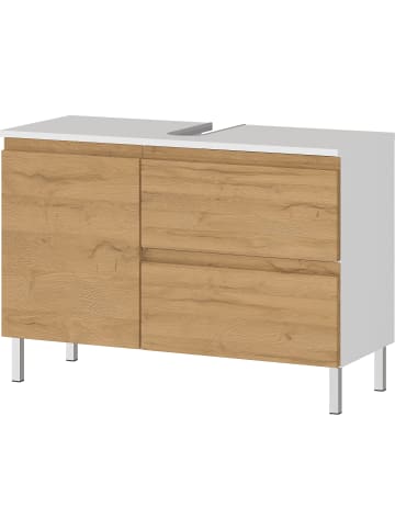 KADIMA DESIGN Waschbeckenunterschrank, Weiß-Eiche, 80x34x56 cm, Chromfüße, Stauraum