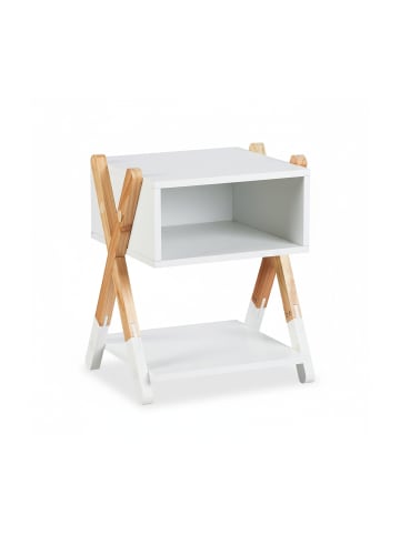 relaxdays Kinder-Nachttisch in Weiß/ Natur - (B)34 x (H)42 x (T)30 cm