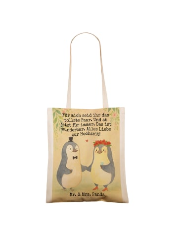 Mr. & Mrs. Panda Schultertasche Hochzeit Pinguin Design mit Spruch in Weiß