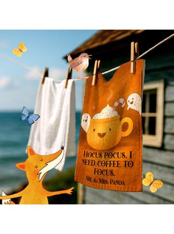 Mr. & Mrs. Panda Handtuch Kaffee Gespenst Design mit Spruch in Weiß