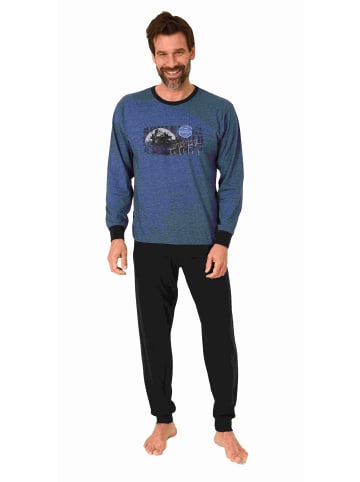 NORMANN langarm Schlafanzug Bündchen Pyjama - 87966 in blau-melange
