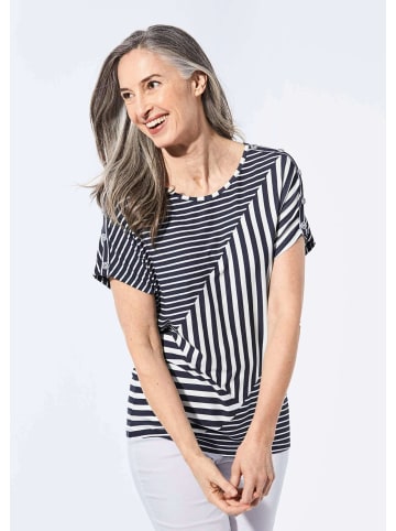 GOLDNER Kurzgröße: Shirt Shirt mit U-Boot-Ausschnitt in marine / weiß / gemustert