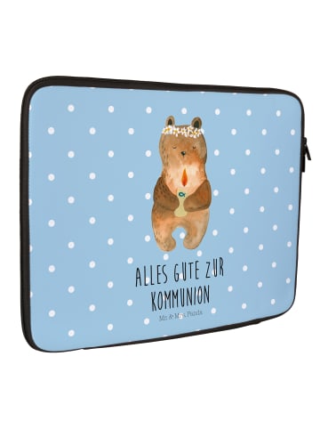 Mr. & Mrs. Panda Laptop Tasche Bär Kommunion mit Spruch in Blau Pastell