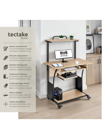 tectake Schreibtisch Fife 80 x 65,5 x 130,5 cm, Industrial Holz hell, Eiche Sonoma