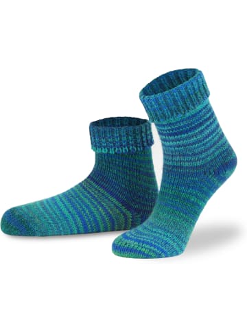normani 2 Paar Skandinavische Wollsocken mit Umschlag in Türkis