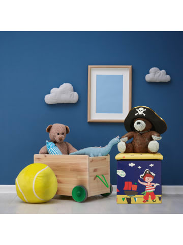 relaxdays Sitzhocker Pirat in Blau/Gelb - (B)31 x (H)31 x (T)31 cm