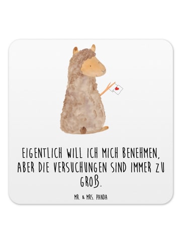 Mr. & Mrs. Panda Glasuntersetzer Alpaka Fahne mit Spruch in Weiß