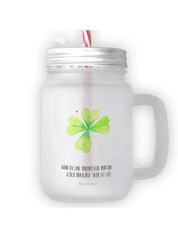 Mr. & Mrs. Panda Trinkglas Mason Jar Blume Kleeblatt mit Spruch in Transparent