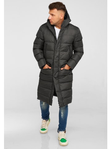 behype Wintermantel LONGLINE ZIP PARKA in dunkelgrau