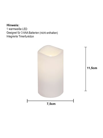 STAR Trading LED Stumpenkerze Paul, Batterie und Timer, weiß, outdoor, H 11,5cm 