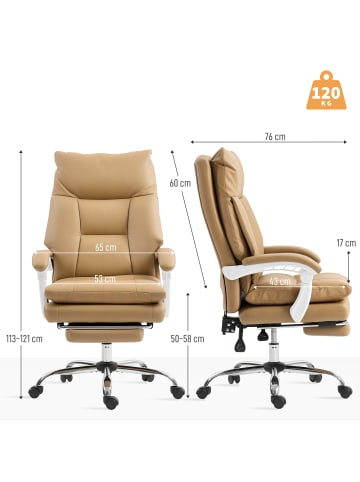 HOMCOM Bürostuhl-65L x 76B x 113-121H cm-Braun