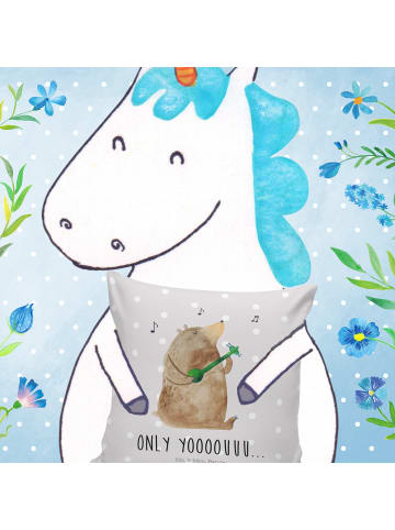 Mr. & Mrs. Panda Dekokissen Bär Gitarre mit Spruch in Grau Pastell