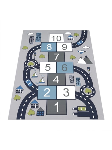 KADIMA DESIGN Kinderteppich waschmaschinenwaschbar Zahlen‑Hüpfkästchen in Grau