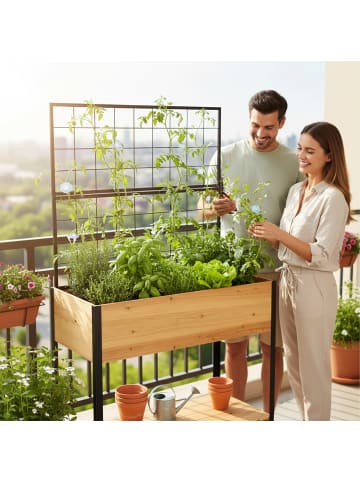 relaxdays Hochbeet in Natur/ Schwarz - (B)102 x (H)165 x (T)47,5 cm