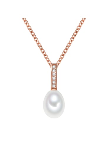 Valero Pearls Halskette Sterling Silber Zirkonia Süßwasser-Zuchtperle in roségold