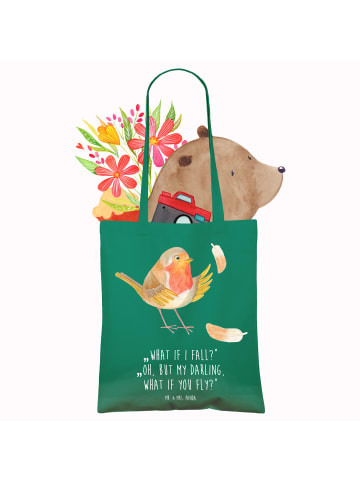 Mr. & Mrs. Panda Jutebeutel Rotkehlchen Federn mit Spruch in Mint
