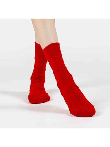 MUNADUNA 2er-Pack Reverse Frottee Rote Socken mit 3D-Herz und -Schleife