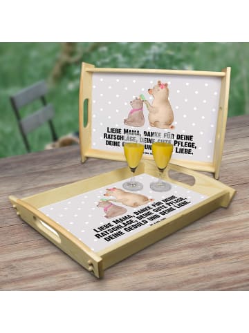Mr. & Mrs. Panda Servierplatte Holz Bär Kind mit Spruch in Grau Pastell