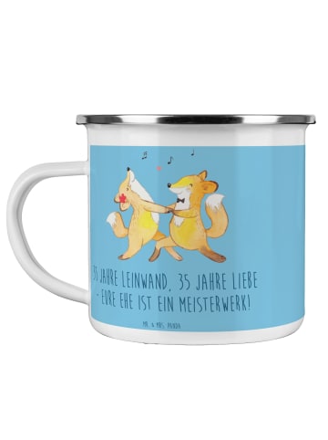 Mr. & Mrs. Panda Camping Emaille Tasse 35. Hochzeitstag Leinwand... in Sky Blue