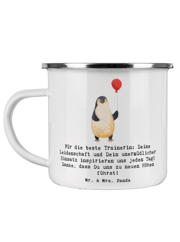 Mr. & Mrs. Panda Becher Emaille Turnen Trainerin mit Spruch in Weiß