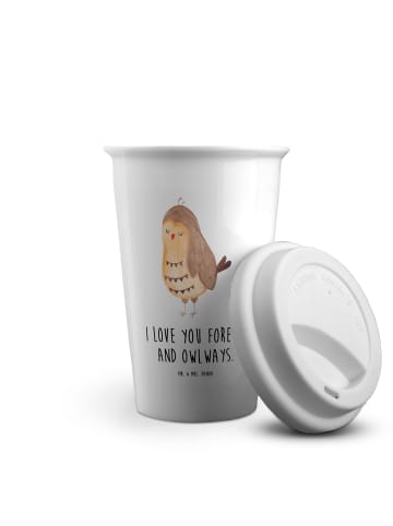 Mr. & Mrs. Panda Coffee To Go Becher Eule Zufrieden mit Spruch in Weiß