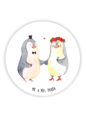 Mr. & Mrs. Panda Rund Magnet Pinguin Heirat ohne Spruch in Weiß