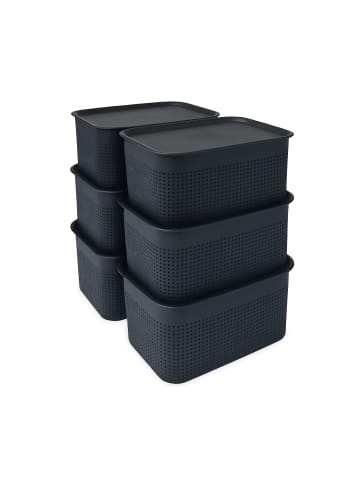 relaxdays 6 x Aufbewahrungsbox in Schwarz – 5 L