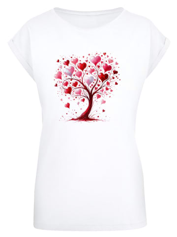 F4NT4STIC Extended Shoulder T-Shirt Herz Baum Aquarell Druck in weiß