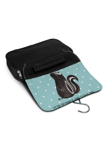 Mr. & Mrs. Panda Kulturbeutel Stinktier Sitzen mit Spruch in Türkis Pastell