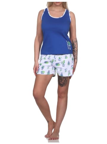 NORMANN Ärmelloser Schlafanzug Shorty Pyjama Kaktus - 79189 in blau