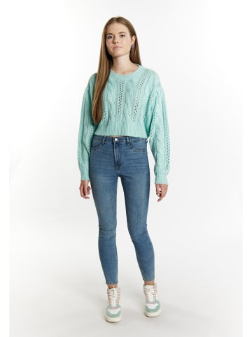 myMo Damen Strick Cropped Pullover in Aqua