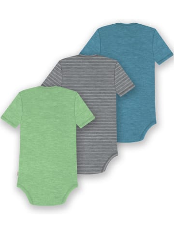Normani Outdoor Sports 3er Set Baby Merino Body Kurzarm Tauranga in Blau/Grau/Grün