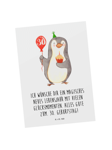 Mr. & Mrs. Panda Grußkarte 30. Geburtstag Pinguin Luftballon mit... in Weiß