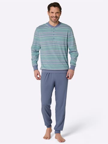 WITT WEIDEN Schlafanzug in taubenblau-salbei-gestreift