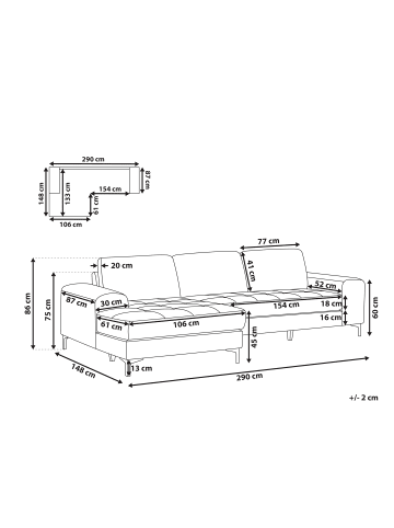 Beliani Ecksofa KIRUNA in Grün/Schwarz - (W) 290 x (H) 86 x (L) 148 cm rechtsseitig